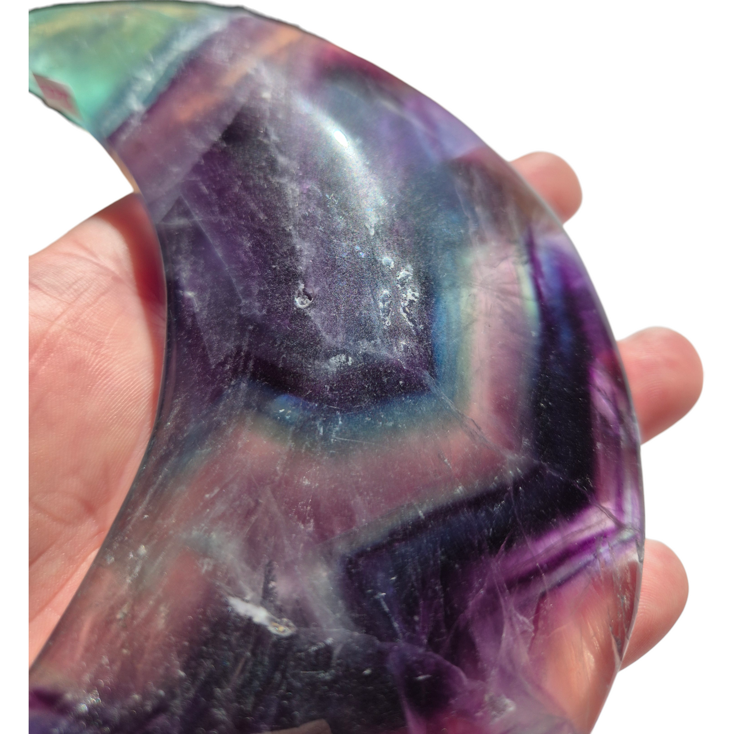 Crystals - Rainbow Fluorite Polished Moon with Stand