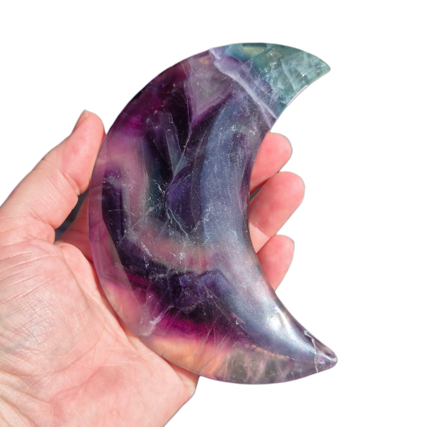 Crystals - Rainbow Fluorite Polished Moon with Stand