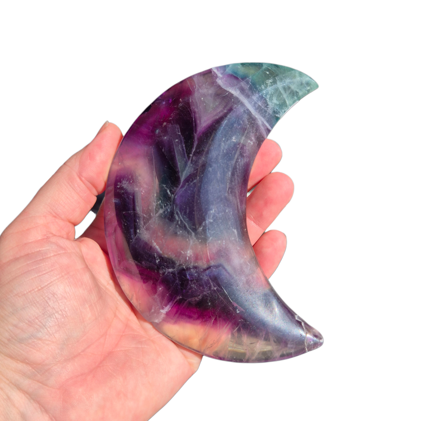 Crystals - Rainbow Fluorite Polished Moon with Stand