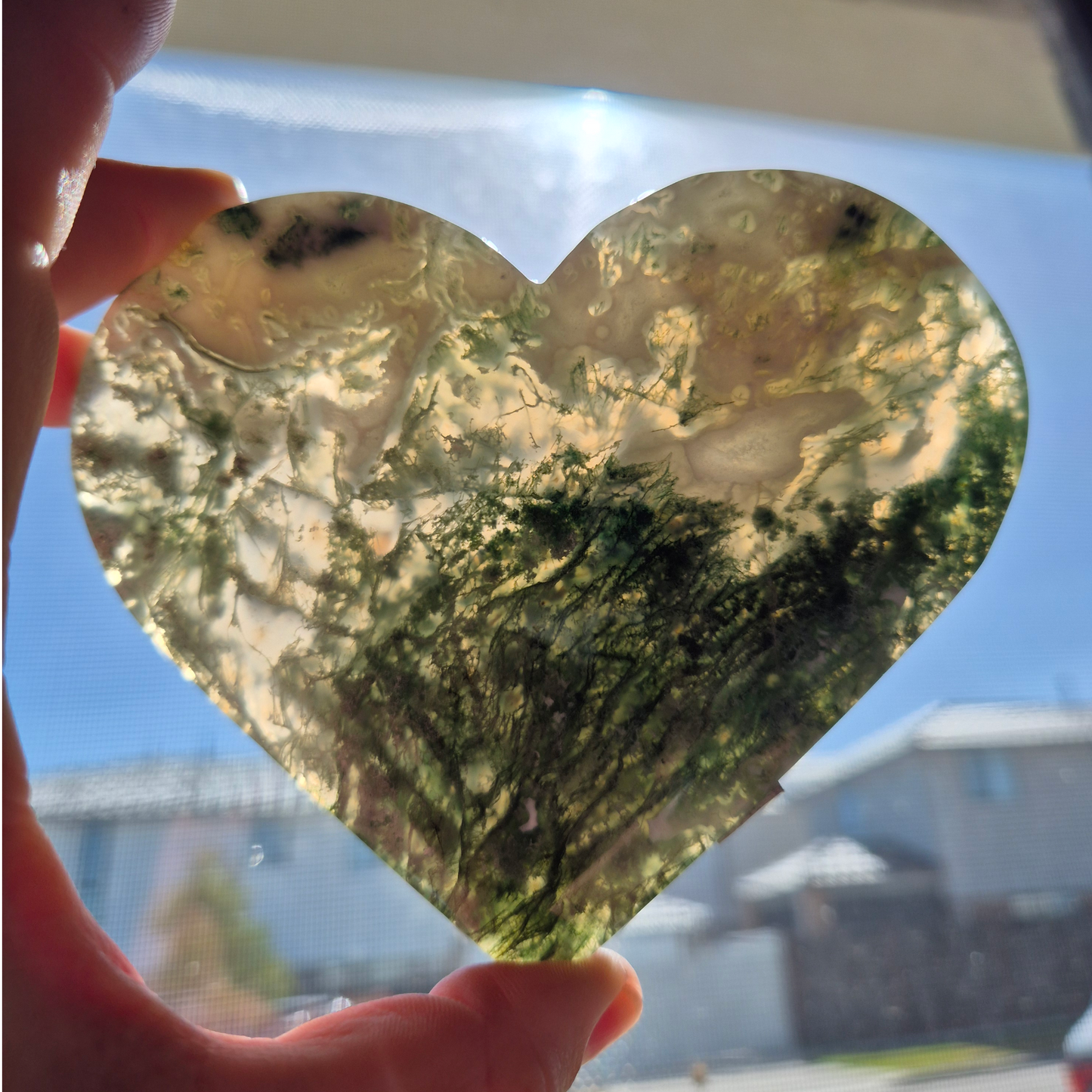 Crystals - Green Moss Agate Polished Heart