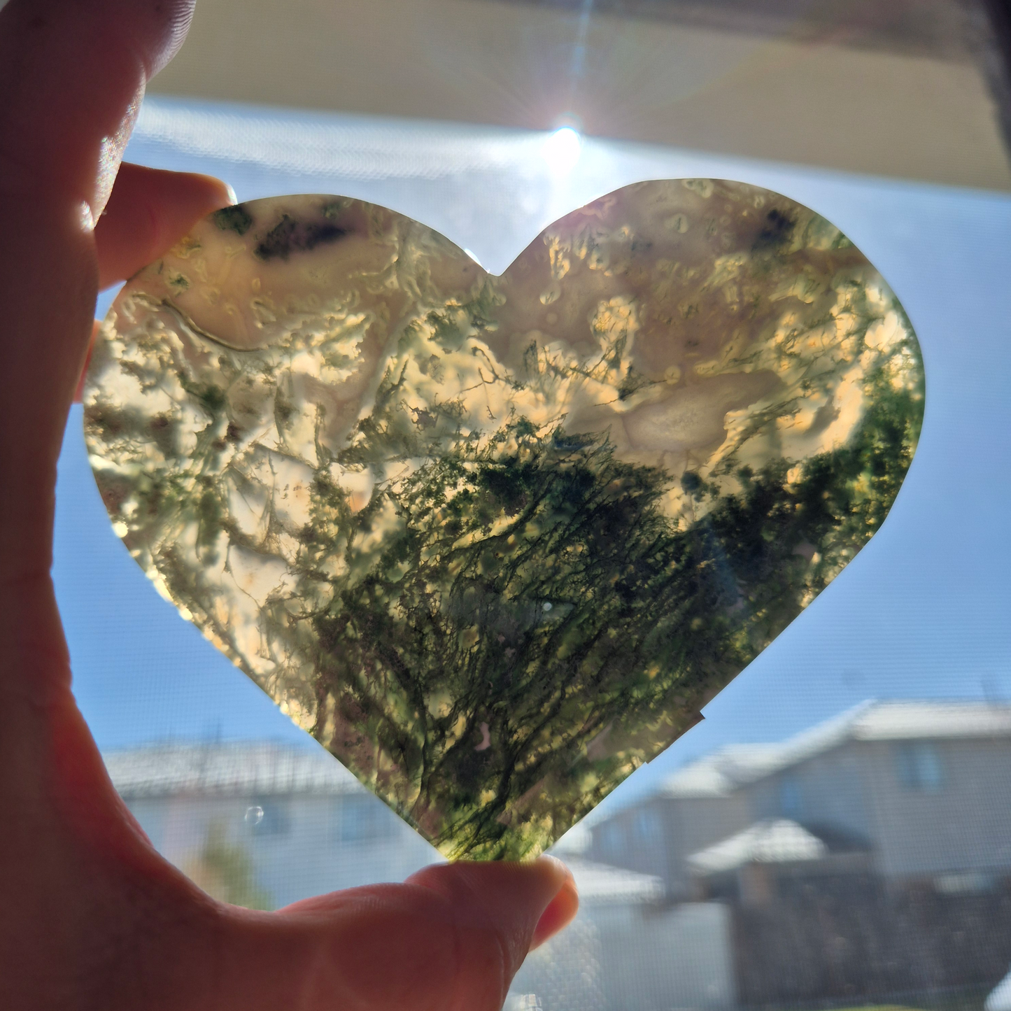 Crystals - Green Moss Agate Polished Heart