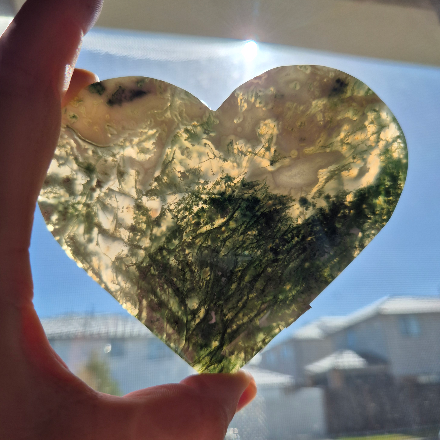 Crystals - Green Moss Agate Polished Heart