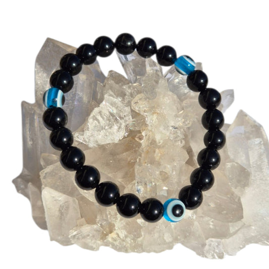 Crystals - Black Obsidian with Evil Eye Bracelet