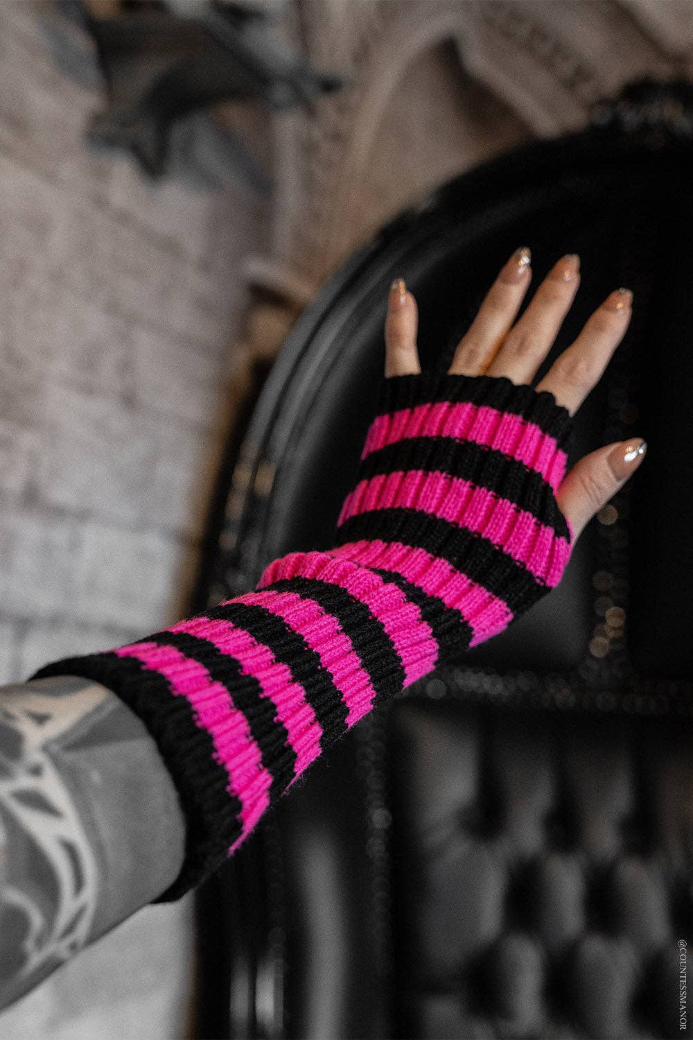 Spooky Striped Arm Warmers [Multiple Colors]: Black/Purple