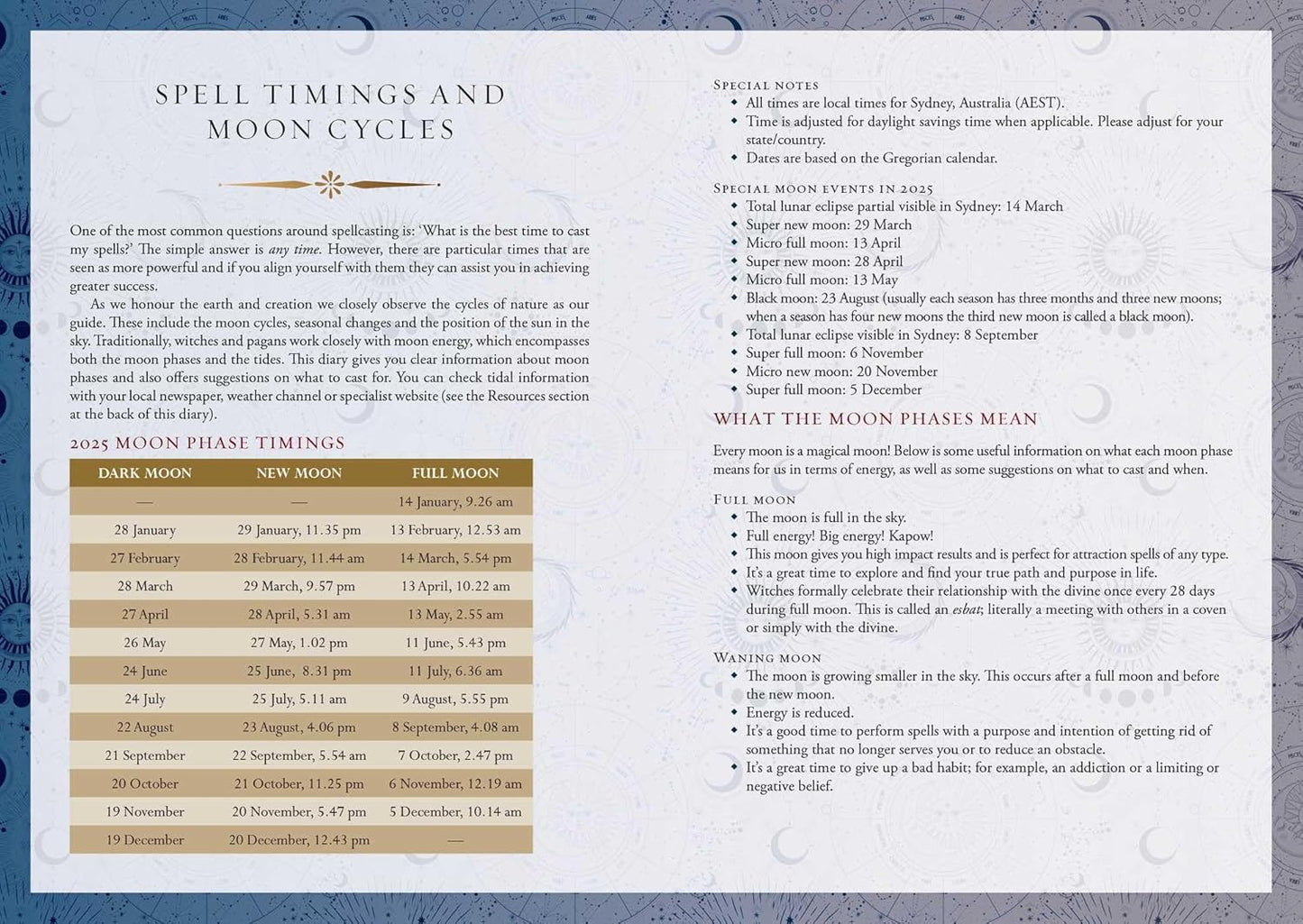 2025 Lunar and Seasonal Diary - Southern Hemisphere