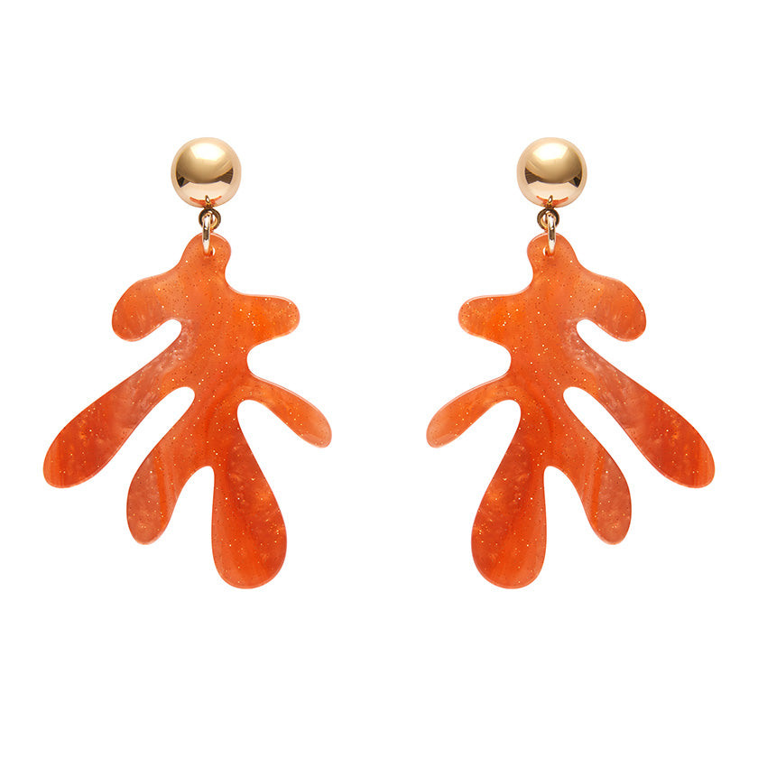 Erstwilder - Coral Ripple Glitter Drop Earrings - Orange