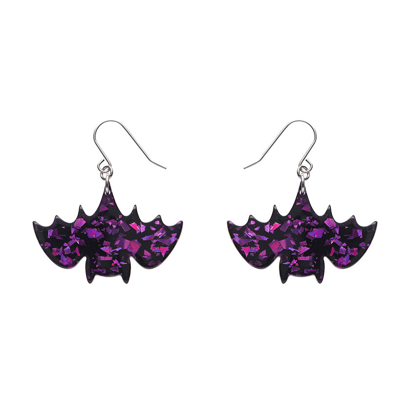 Erstwilder - Fang Time Bat Chunky Glitter Drop Earrings - Purple