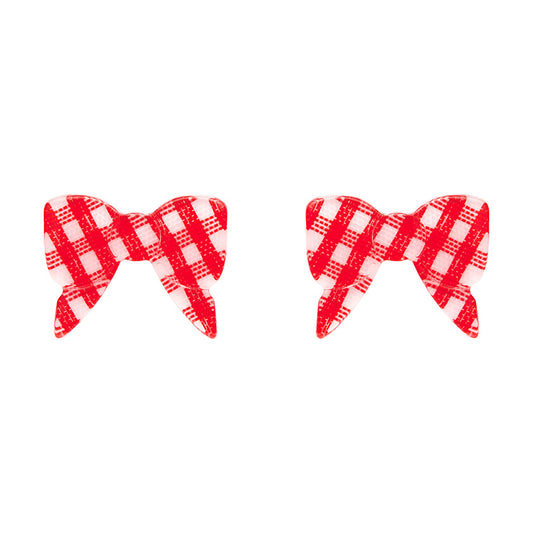 Erstwilder - Bow Gingham Stud Earrings - Red