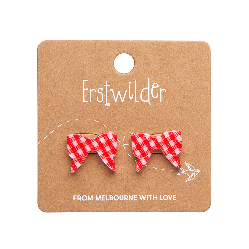 Erstwilder - Bow Gingham Stud Earrings - Red