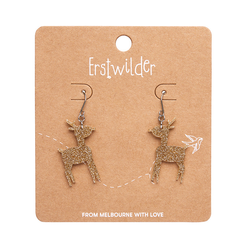 Erstwilder - Reindeer Glitter Drop Earrings - Gold