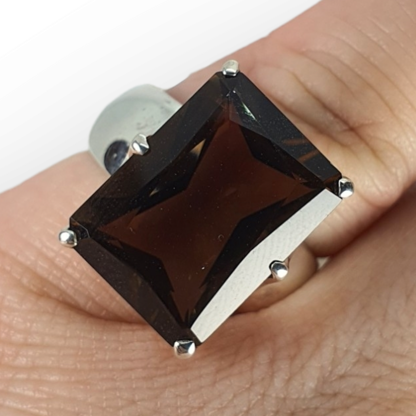 Crystals - Smoky Quartz Faceted Ring - Sterling Silver