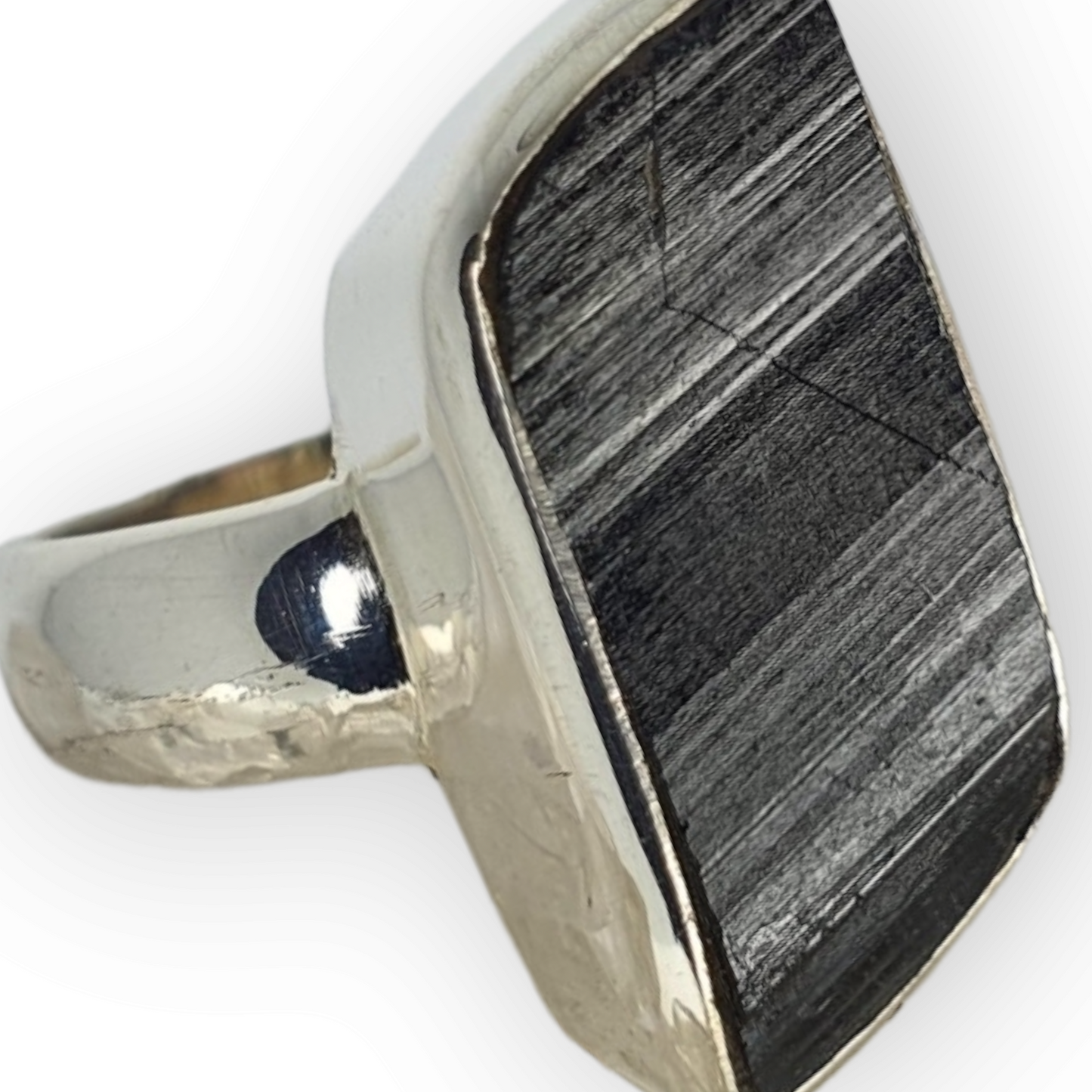 Crystals - Black Tourmaline Natural (Rough) Ring - Sterling Silver