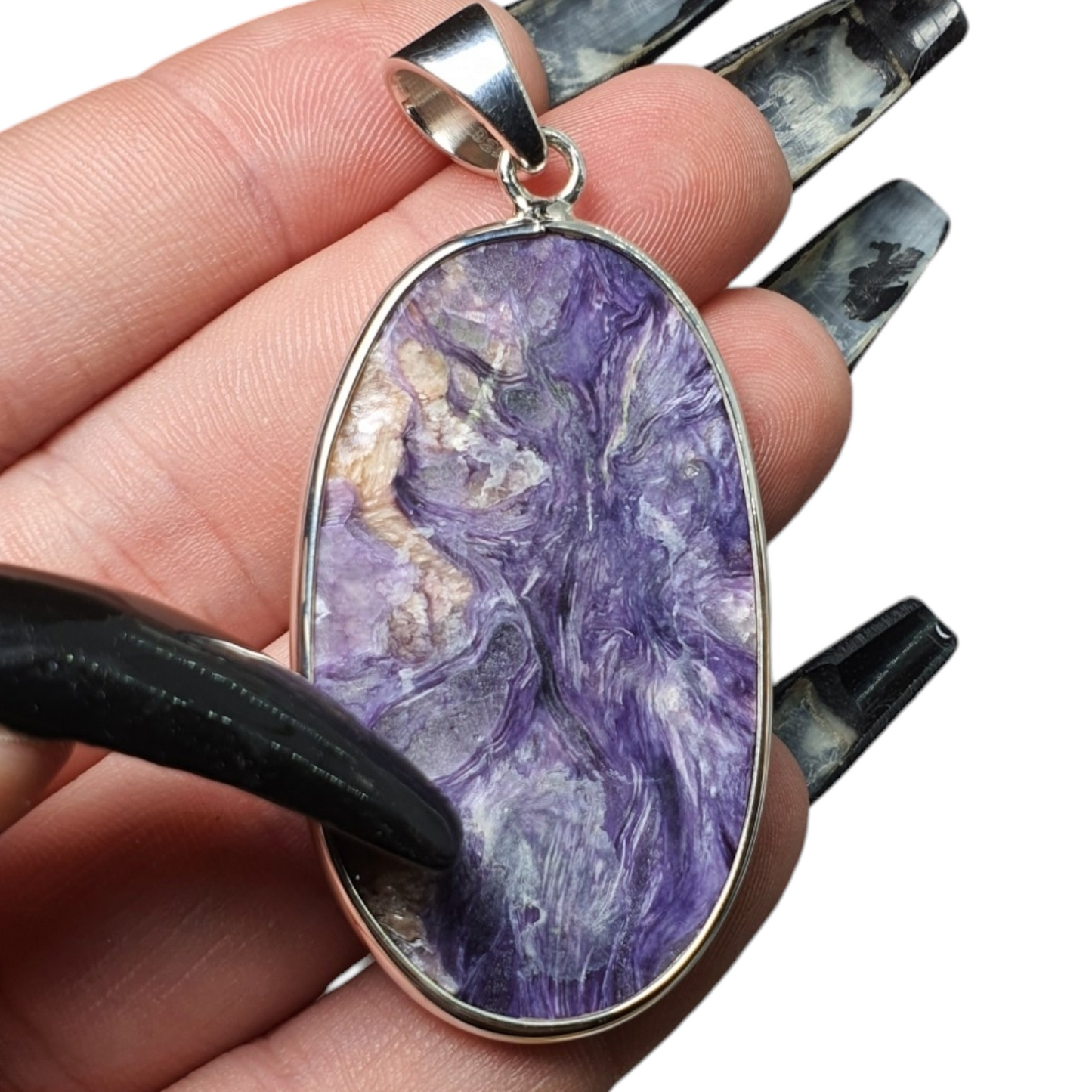 Crystals - Charoite Pendant - Sterling Silver