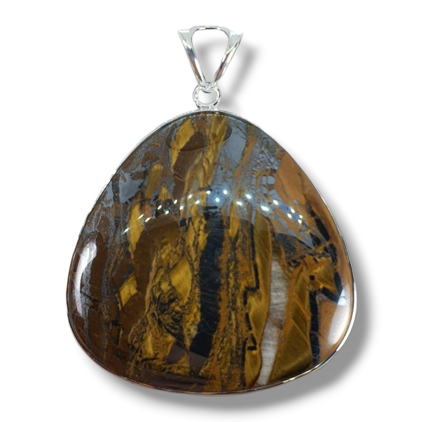 Crystals - Tiger Iron Cabochon Pendant - Sterling Silver