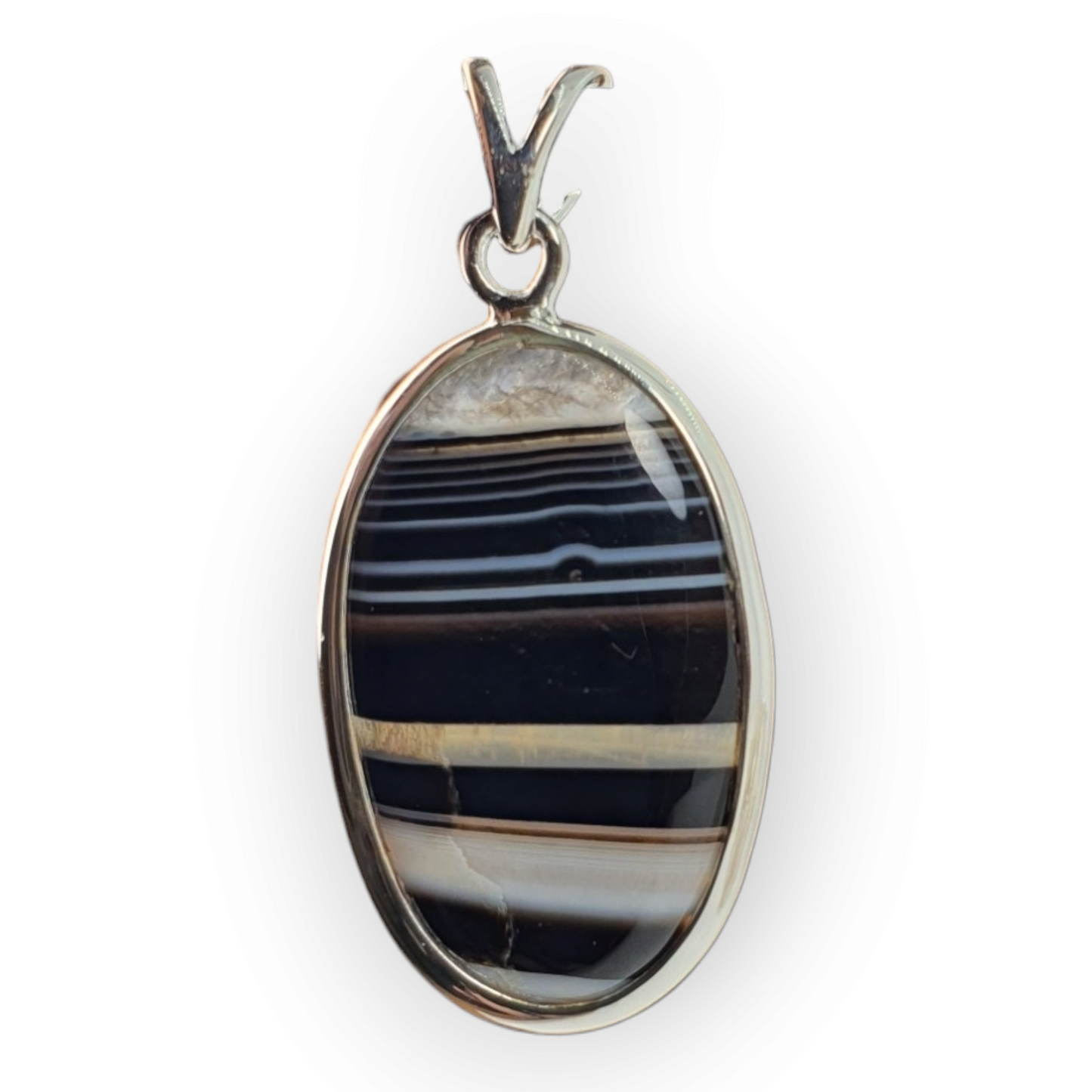 Crystals - Banded Onyx Oval Cabochon Pendant - Sterling Silver