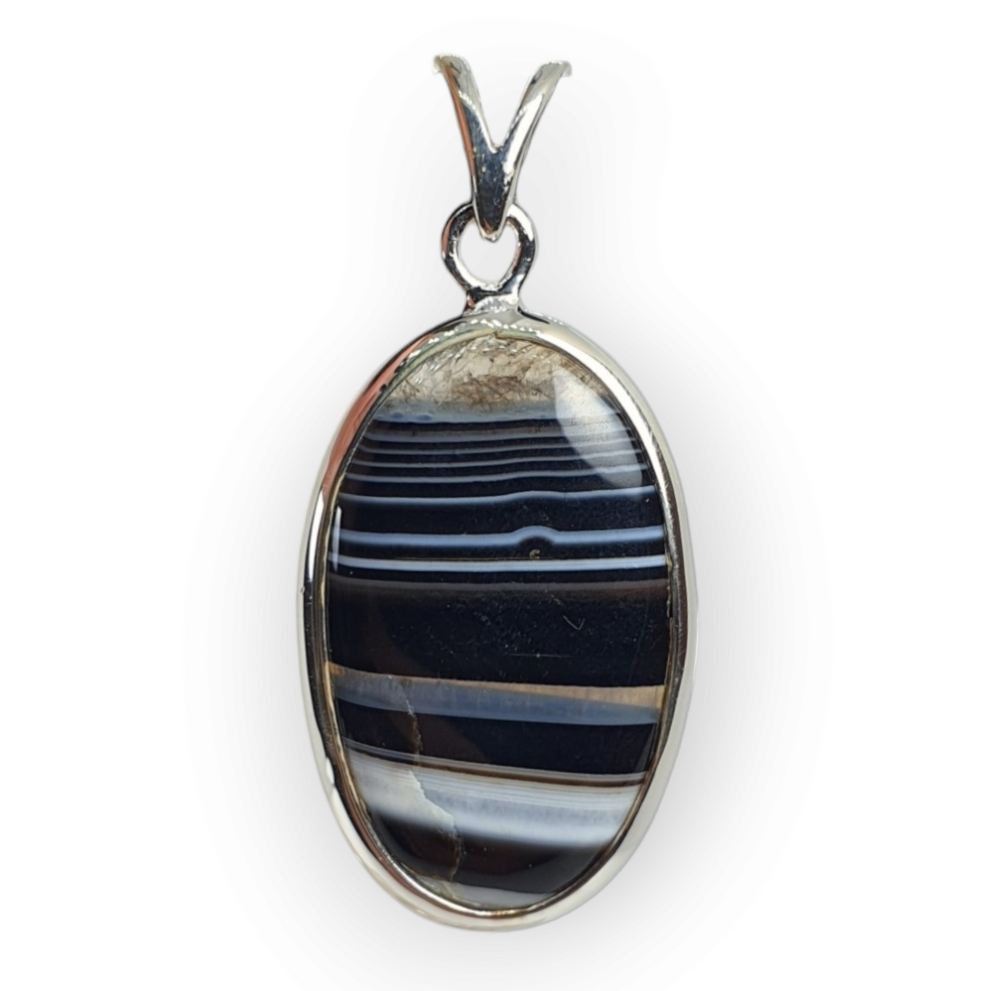 Crystals - Banded Onyx Oval Cabochon Pendant - Sterling Silver