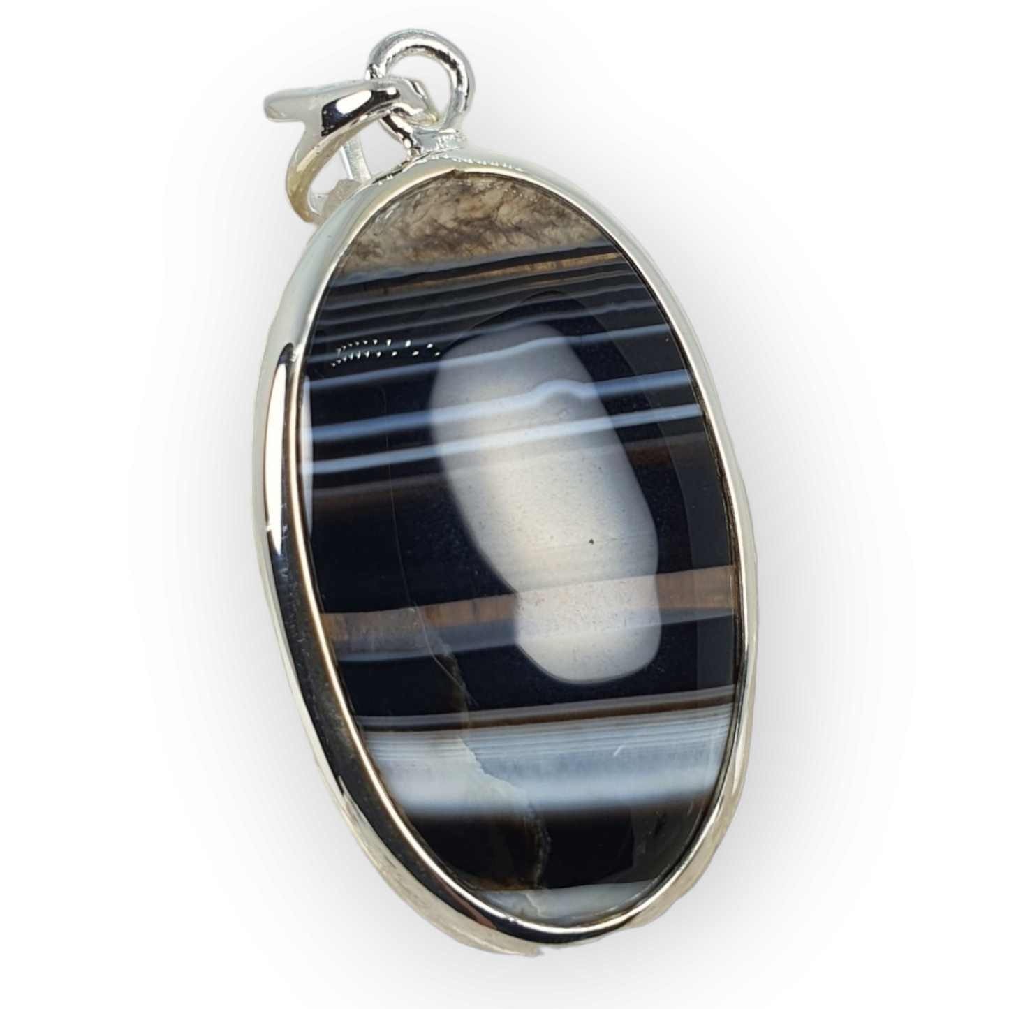 Crystals - Banded Onyx Oval Cabochon Pendant - Sterling Silver