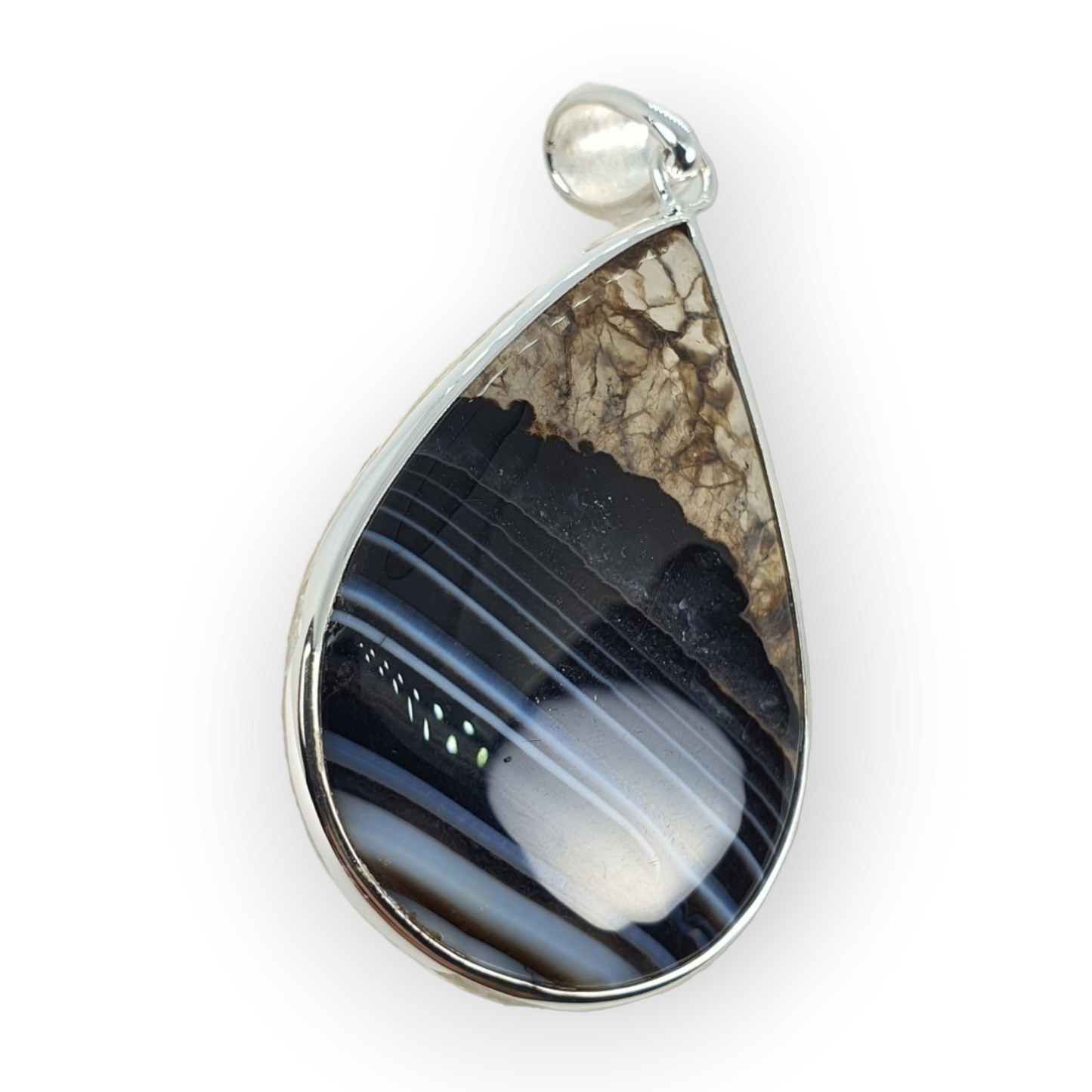 Crystals - Banded Onyx Teardrop Cabochon Pendant - Sterling Silver