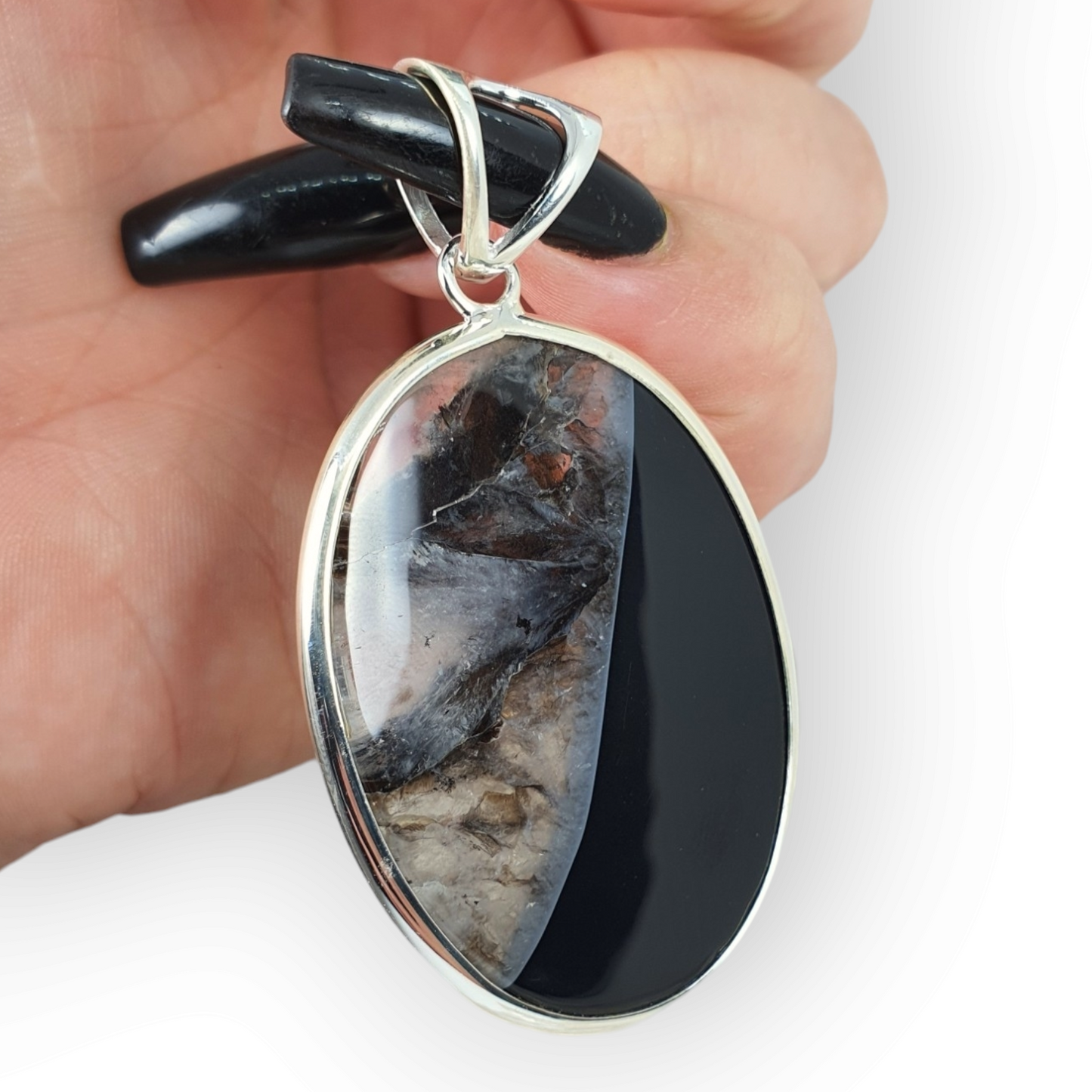 Crystals - Banded Onyx Oval Cabochon Pendant - Sterling Silver