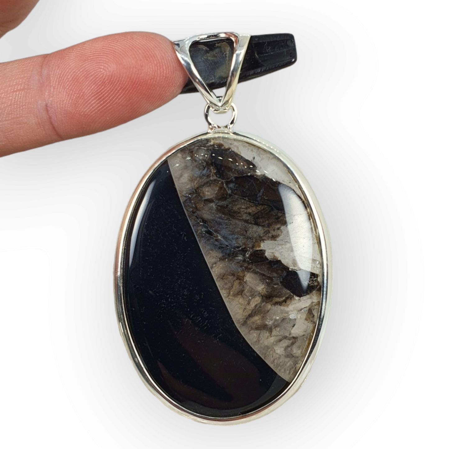 Crystals - Banded Onyx Oval Cabochon Pendant - Sterling Silver