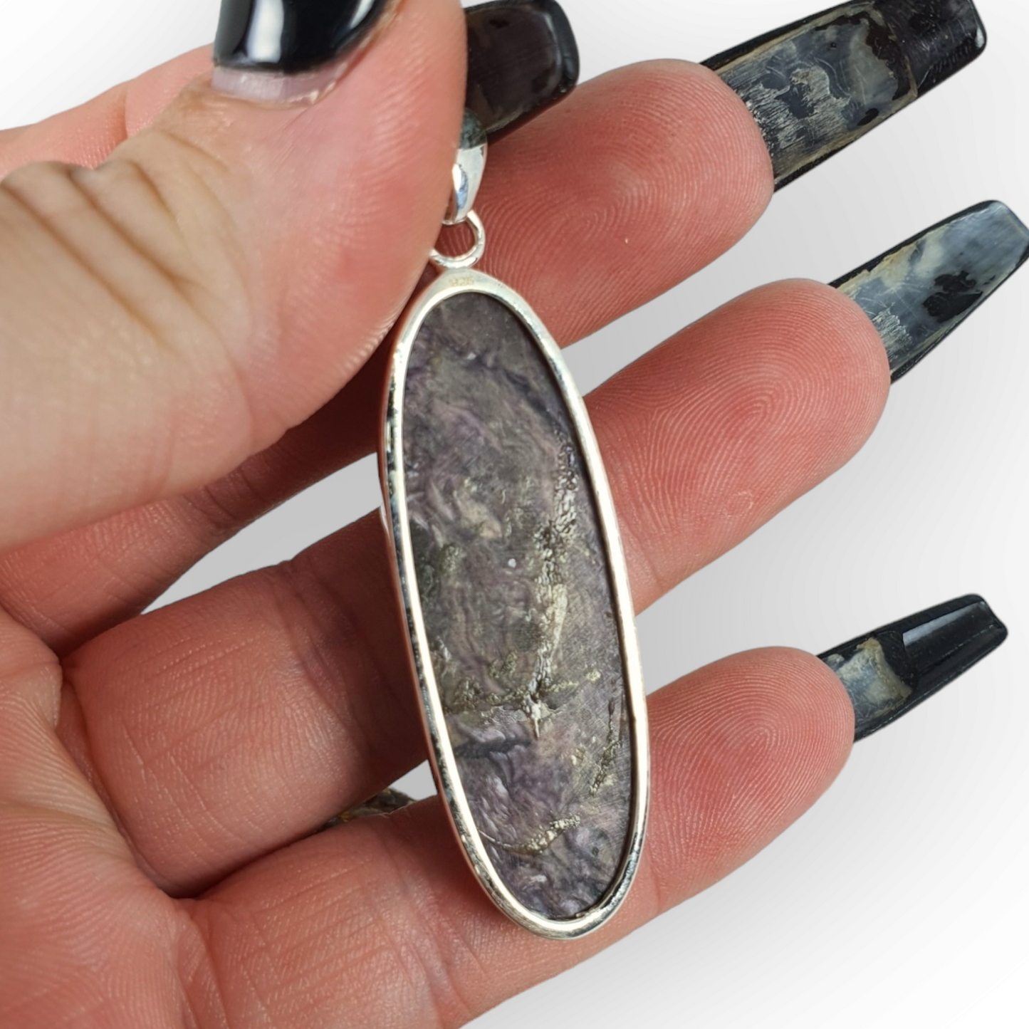 Crystals - Charoite Oval Pendant - Sterling Silver