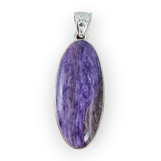 Crystals - Charoite Oval Pendant - Sterling Silver