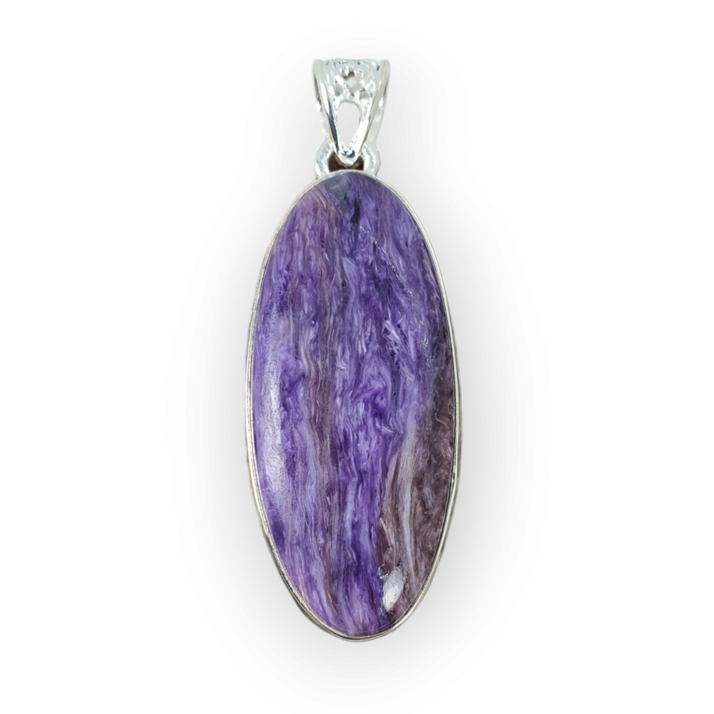 Crystals - Charoite Oval Pendant - Sterling Silver