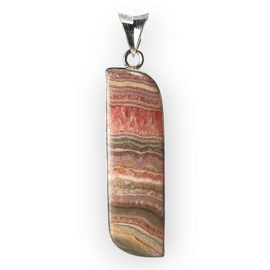 Crystals - Rhodochrosite Cabochon Pendant - Sterling Silver