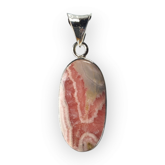 Crystals - Rhodochrosite Cabochon Pendant - Sterling Silver