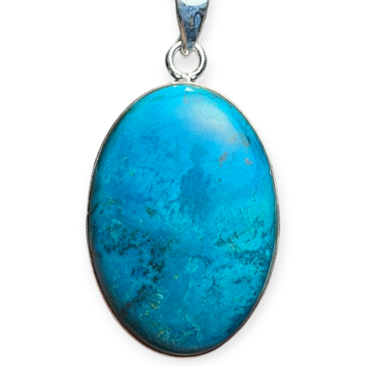 Crystals - Chrysocolla Cabochon Oval Pendant - Sterling Silver