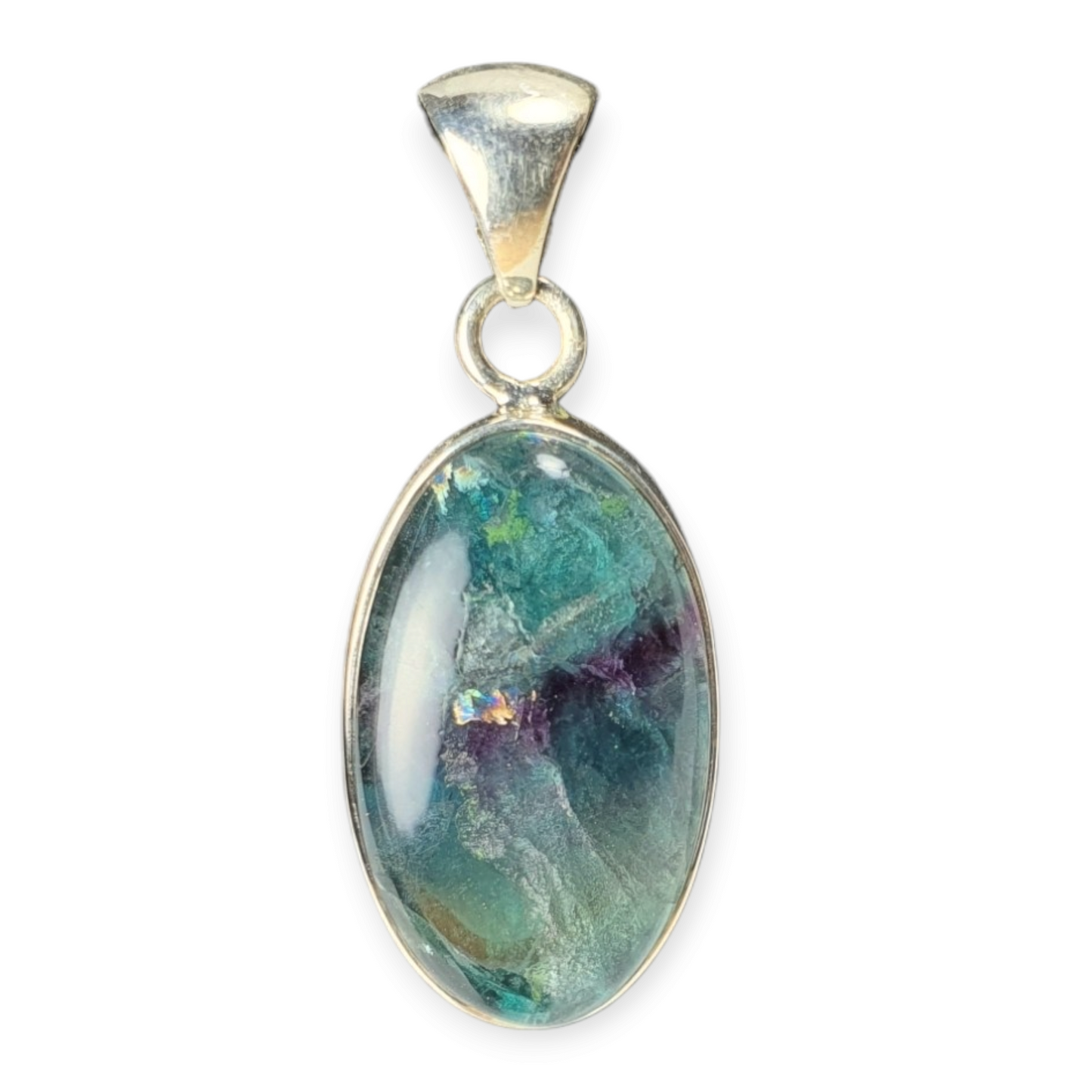Crystals - Fluorite Cabochon Pendant - Sterling Silver