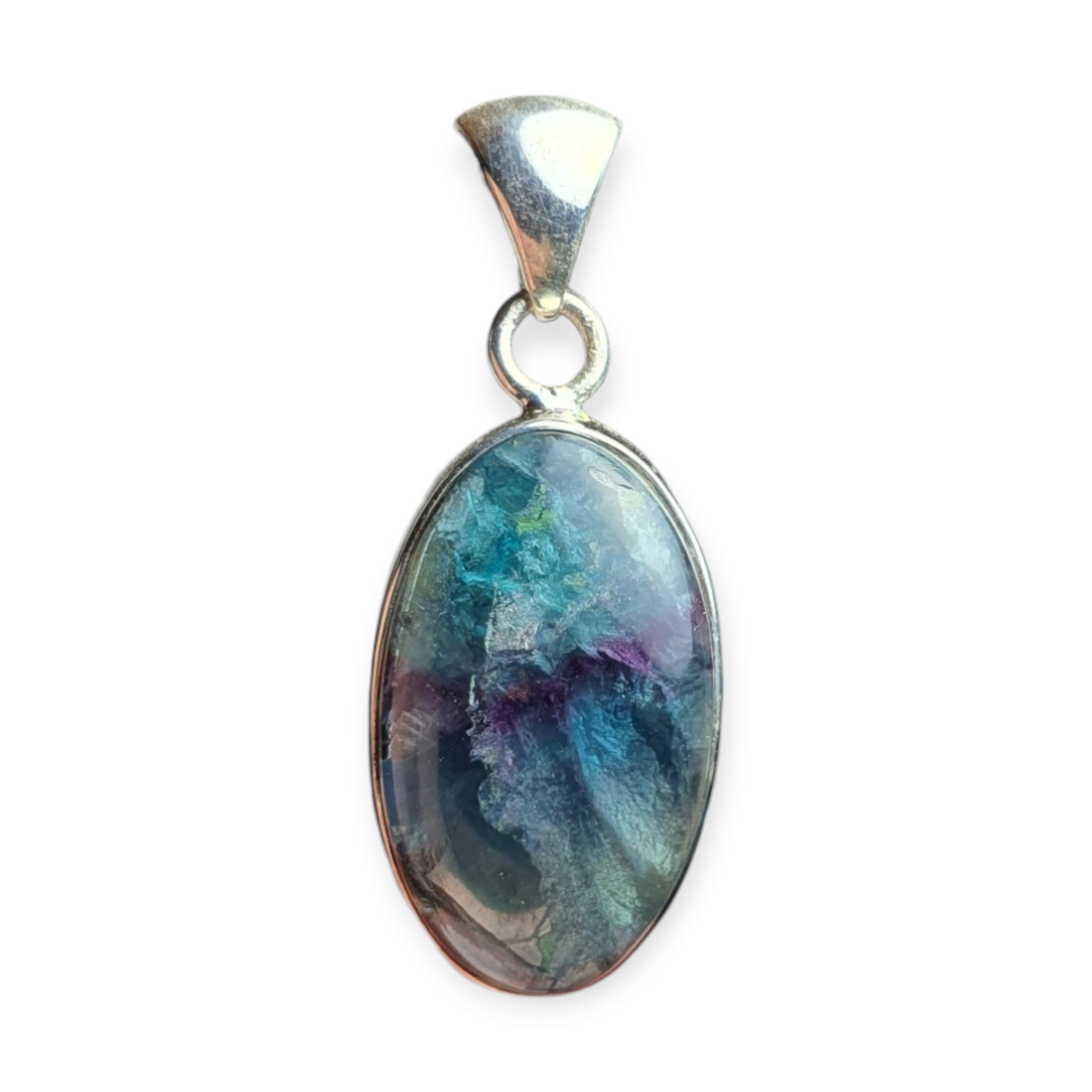 Crystals - Fluorite Cabochon Pendant - Sterling Silver
