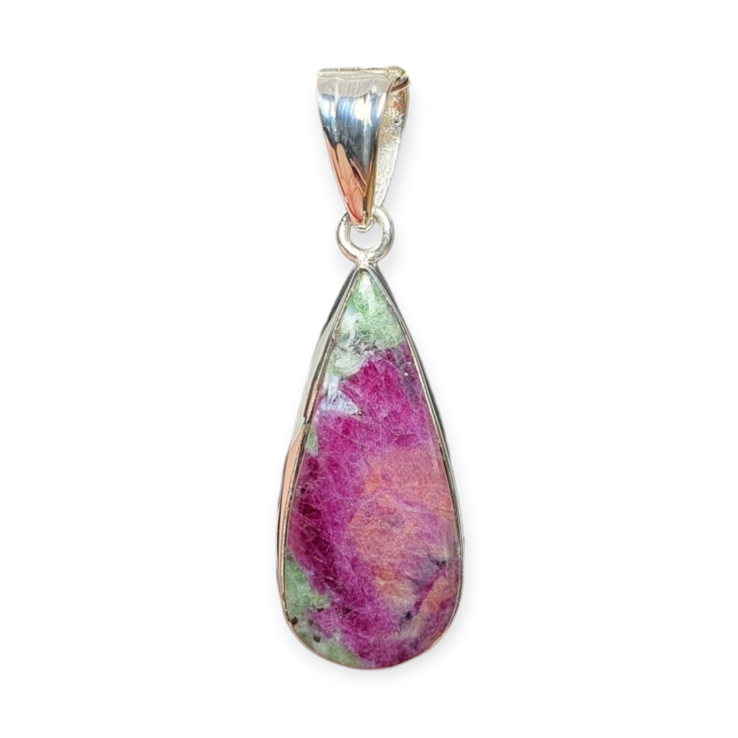 Crystals - Zoisite & Ruby Cabochon Pendant - Sterling Silver