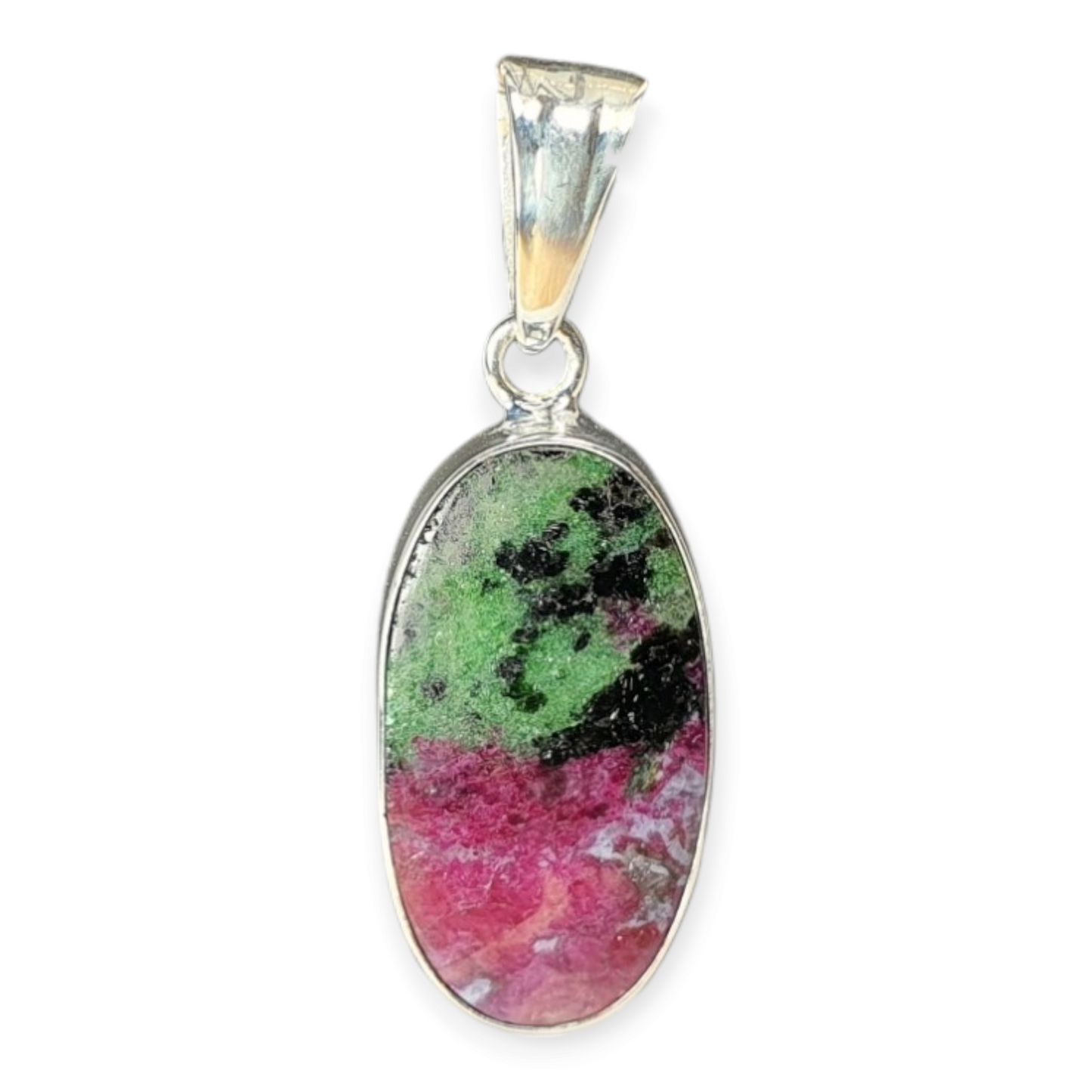 Crystals - Zoisite & Ruby Cabochon Pendant - Sterling Silver