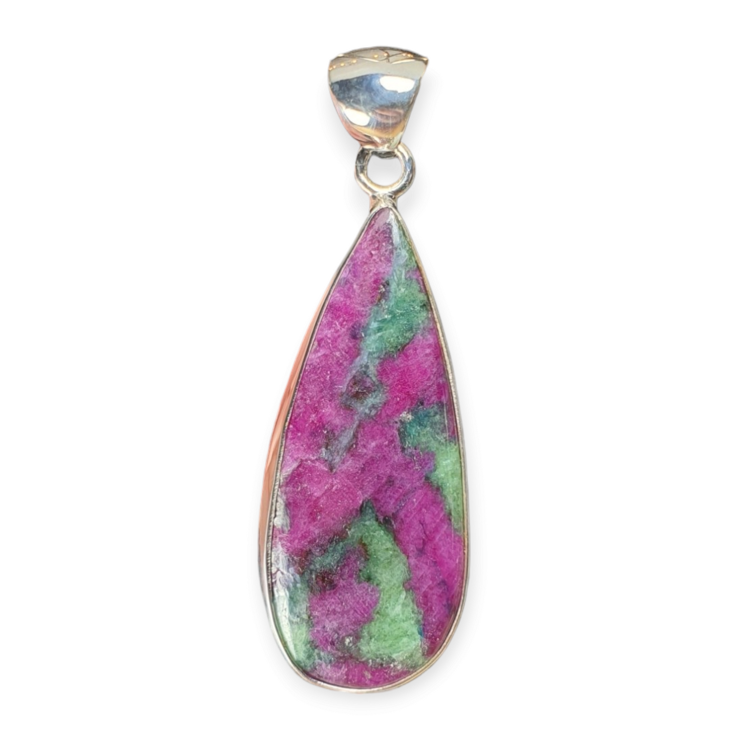 Crystals - Zoisite & Ruby Cabochon Pendant - Sterling Silver