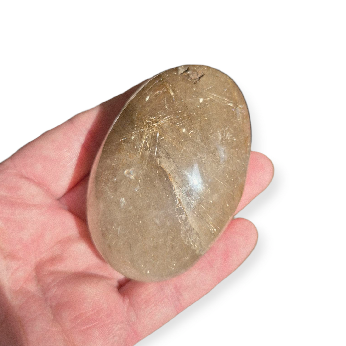 Crystals - Golden Rutile in Clear Quartz Palmstone