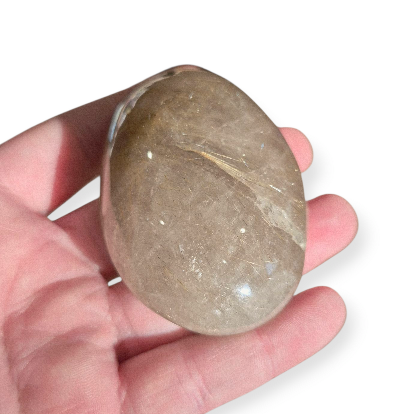 Crystals - Golden Rutile in Clear Quartz Palmstone