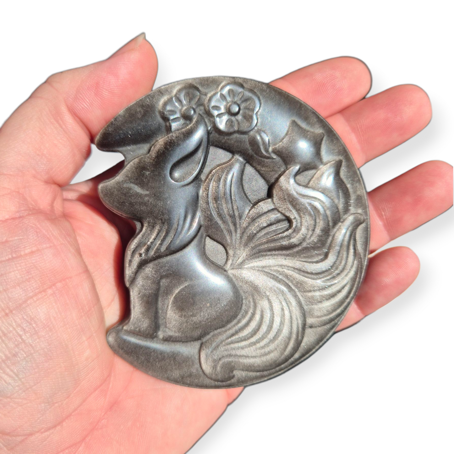 Crystals - Silver Sheen Obsidian Kitsune Carving