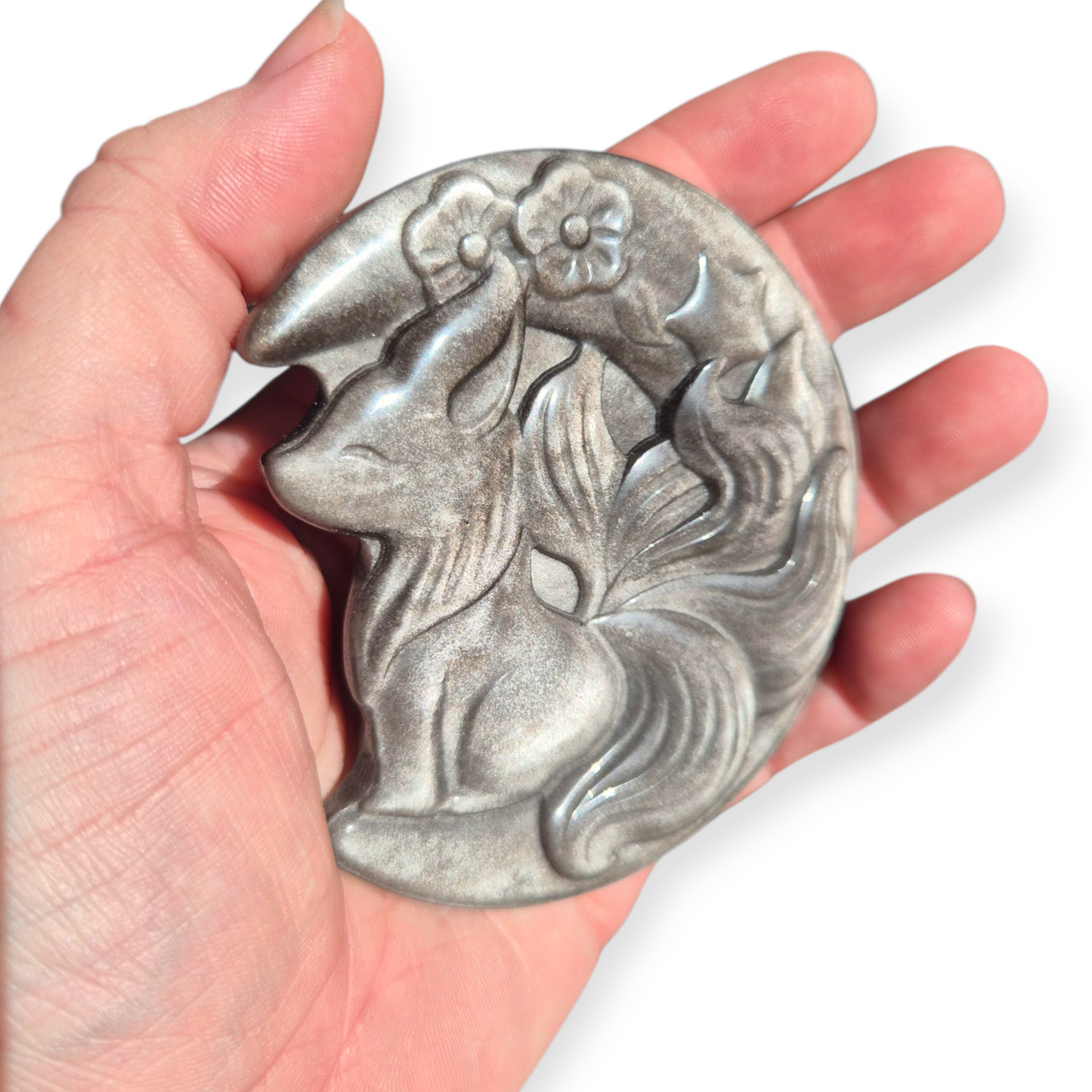 Crystals - Silver Sheen Obsidian Kitsune Carving