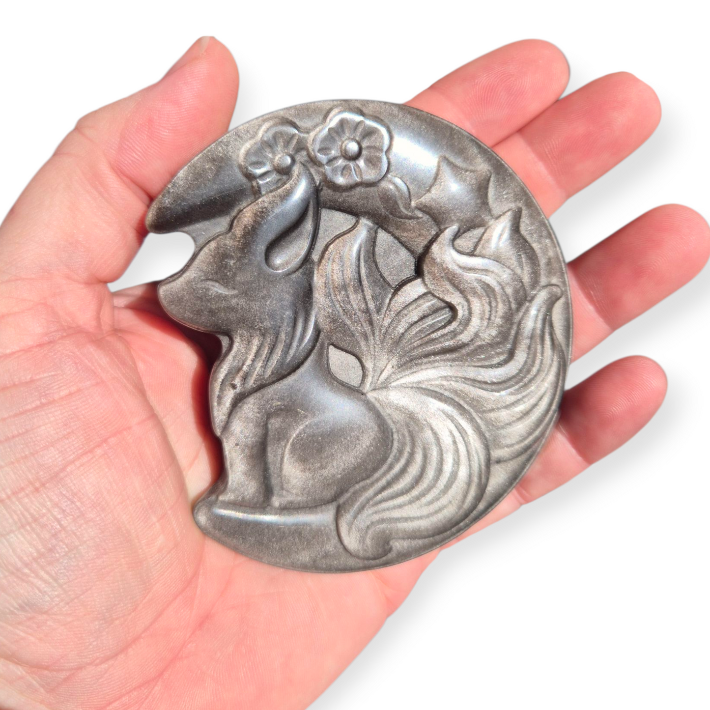 Crystals - Silver Sheen Obsidian Kitsune Carving