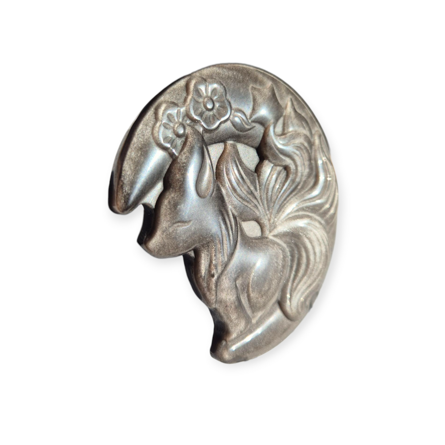 Crystals - Silver Sheen Obsidian Kitsune Carving