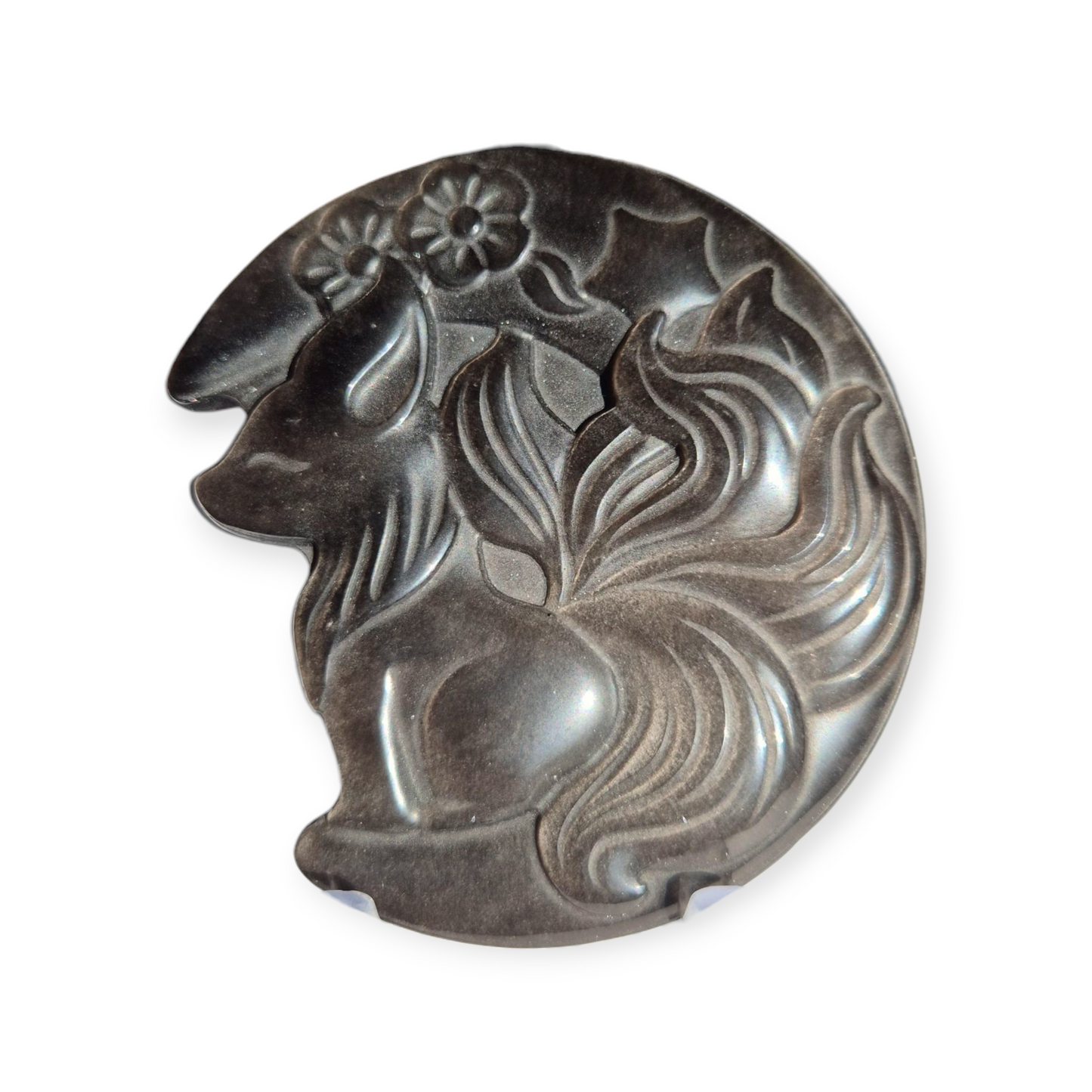 Crystals - Silver Sheen Obsidian Kitsune Carving