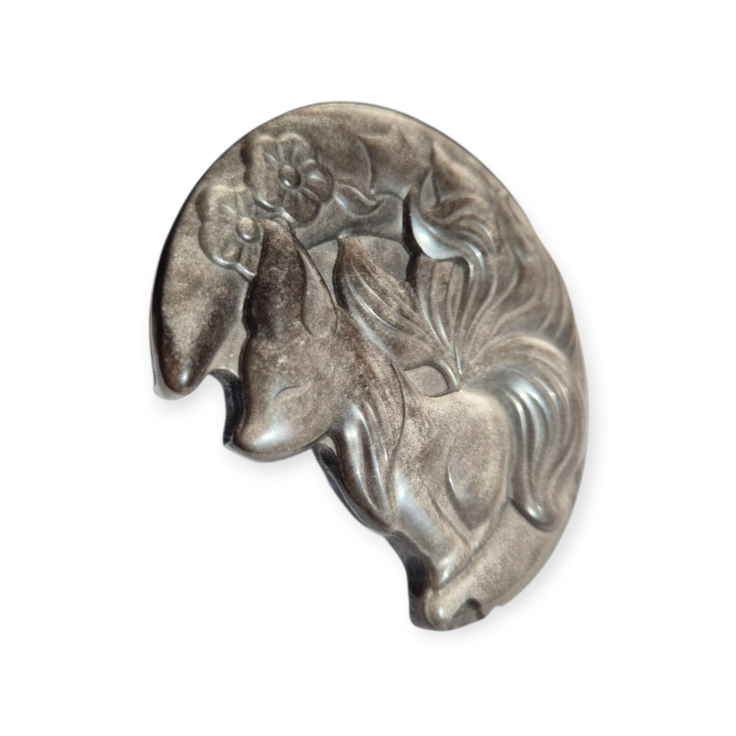 Crystals - Silver Sheen Obsidian Kitsune Carving