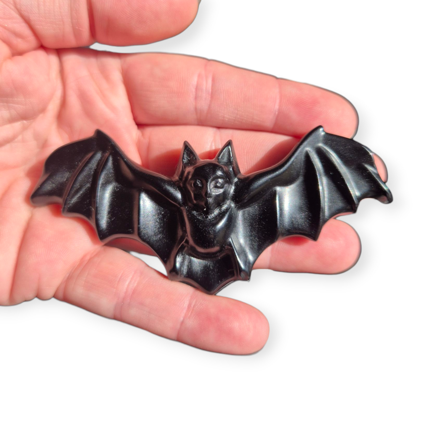 Crystals - Black Obsidian Bat Carving with Stand