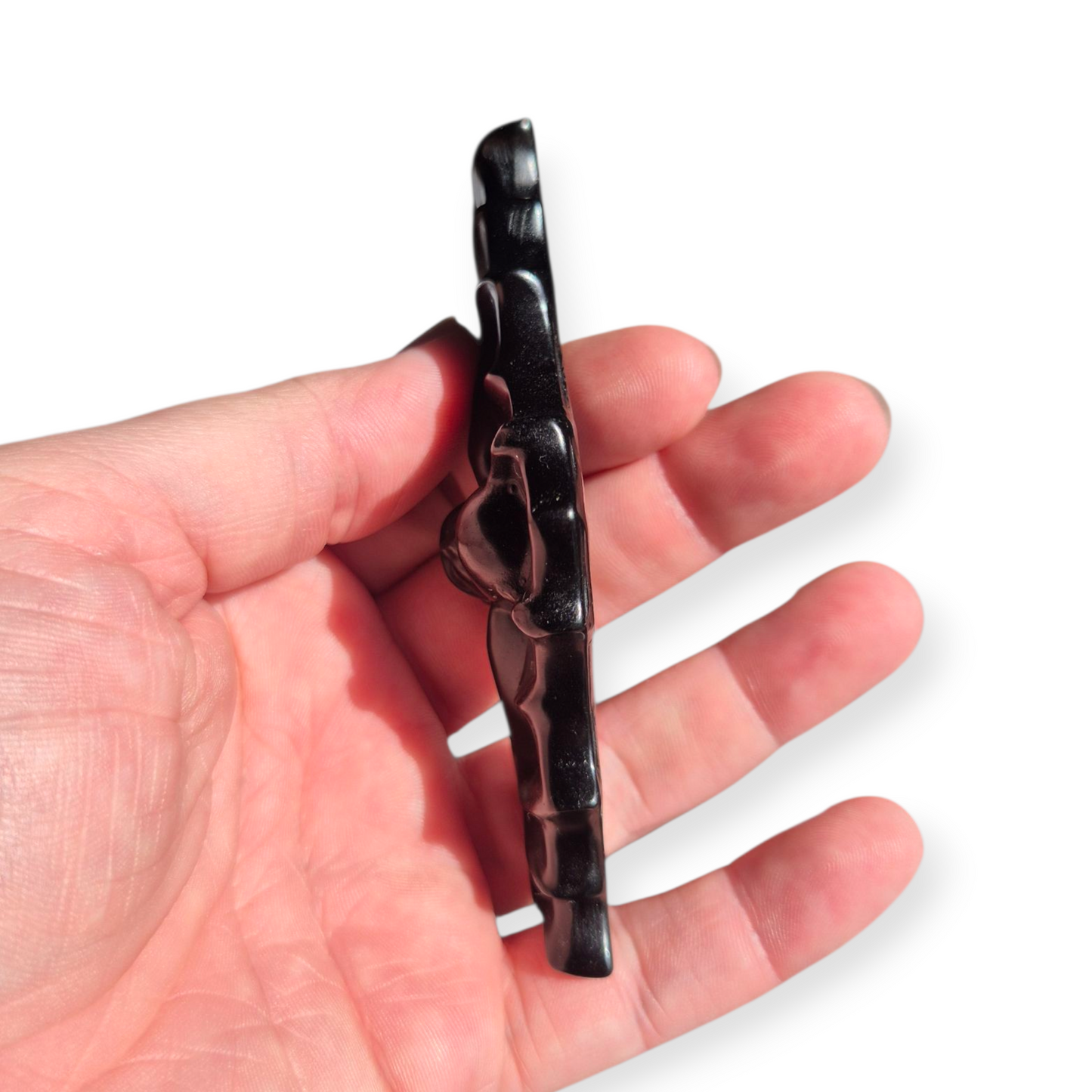 Crystals - Black Obsidian Bat Carving with Stand