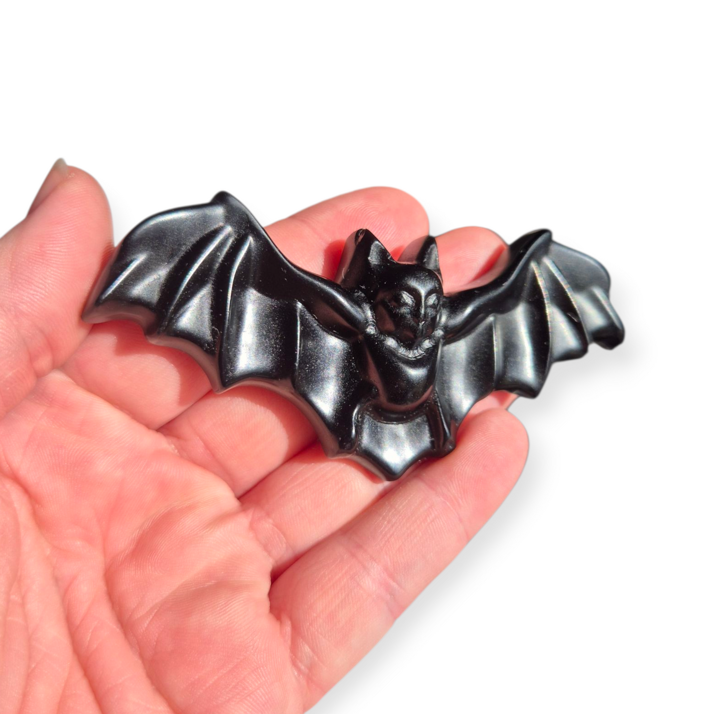 Crystals - Black Obsidian Bat Carving with Stand
