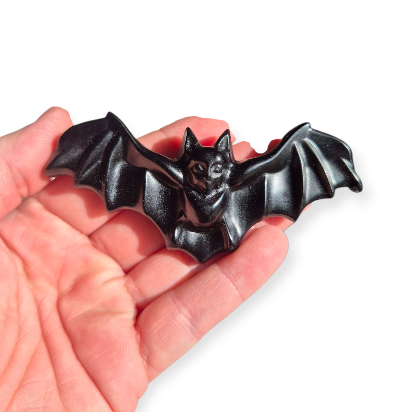 Crystals - Black Obsidian Bat Carving with Stand