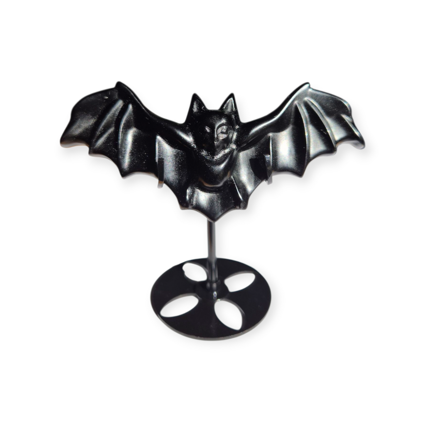 Crystals - Black Obsidian Bat Carving with Stand