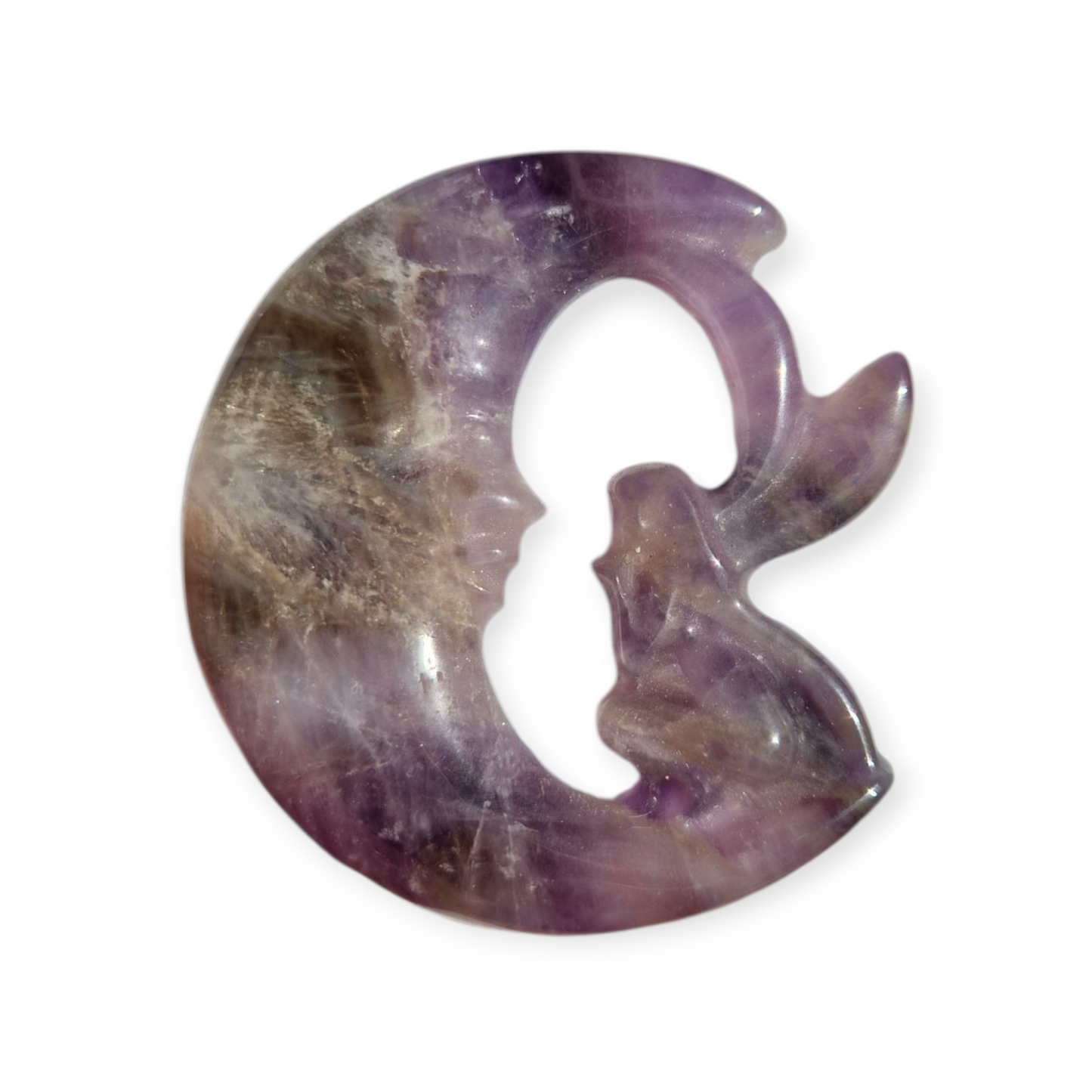 Crystals - Amethyst with Smoky Quartz Fairy and Moon Carving