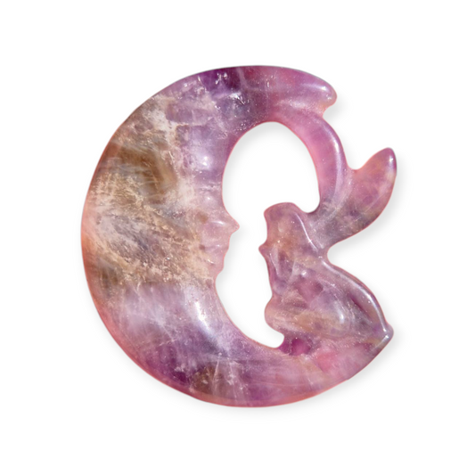 Crystals - Amethyst with Smoky Quartz Fairy and Moon Carving